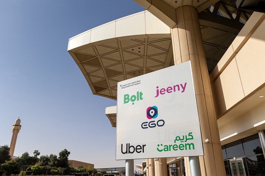 Signage for the pickup area at King Khalid International Airport.